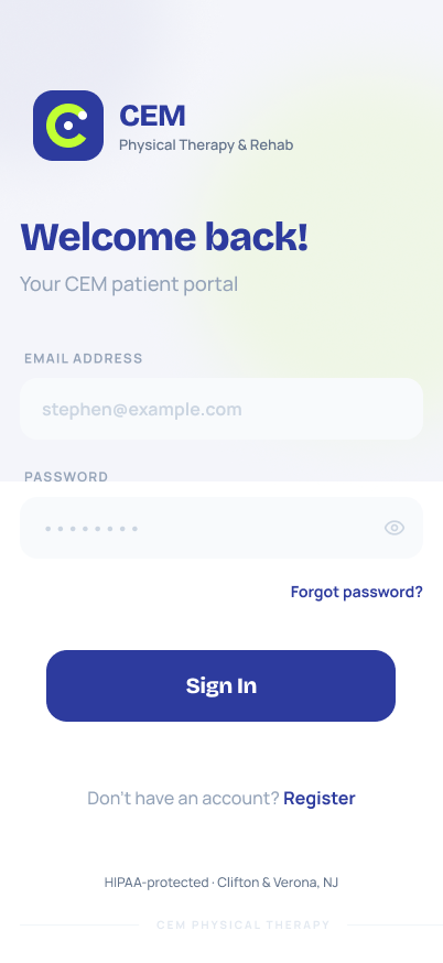 CEM Physical Therapy — Sign in
